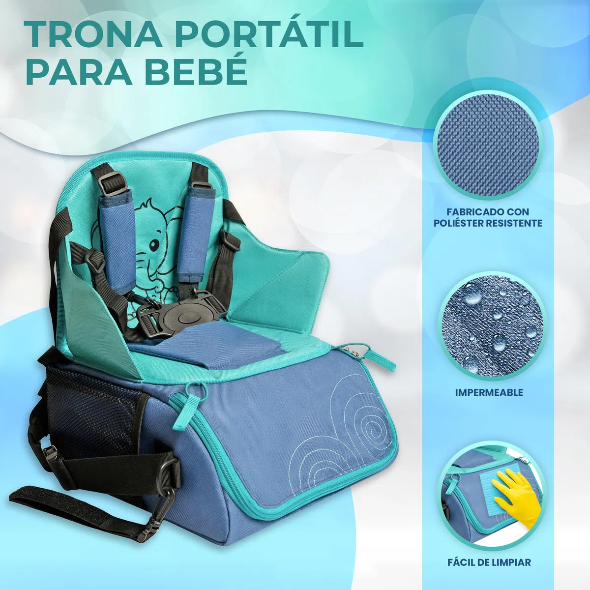 Trona Portatil Bebe con Arnés de 5 Puntos y Vaso de Aprendizaje - Alzador Silla para Niños de 6 a 36 Meses