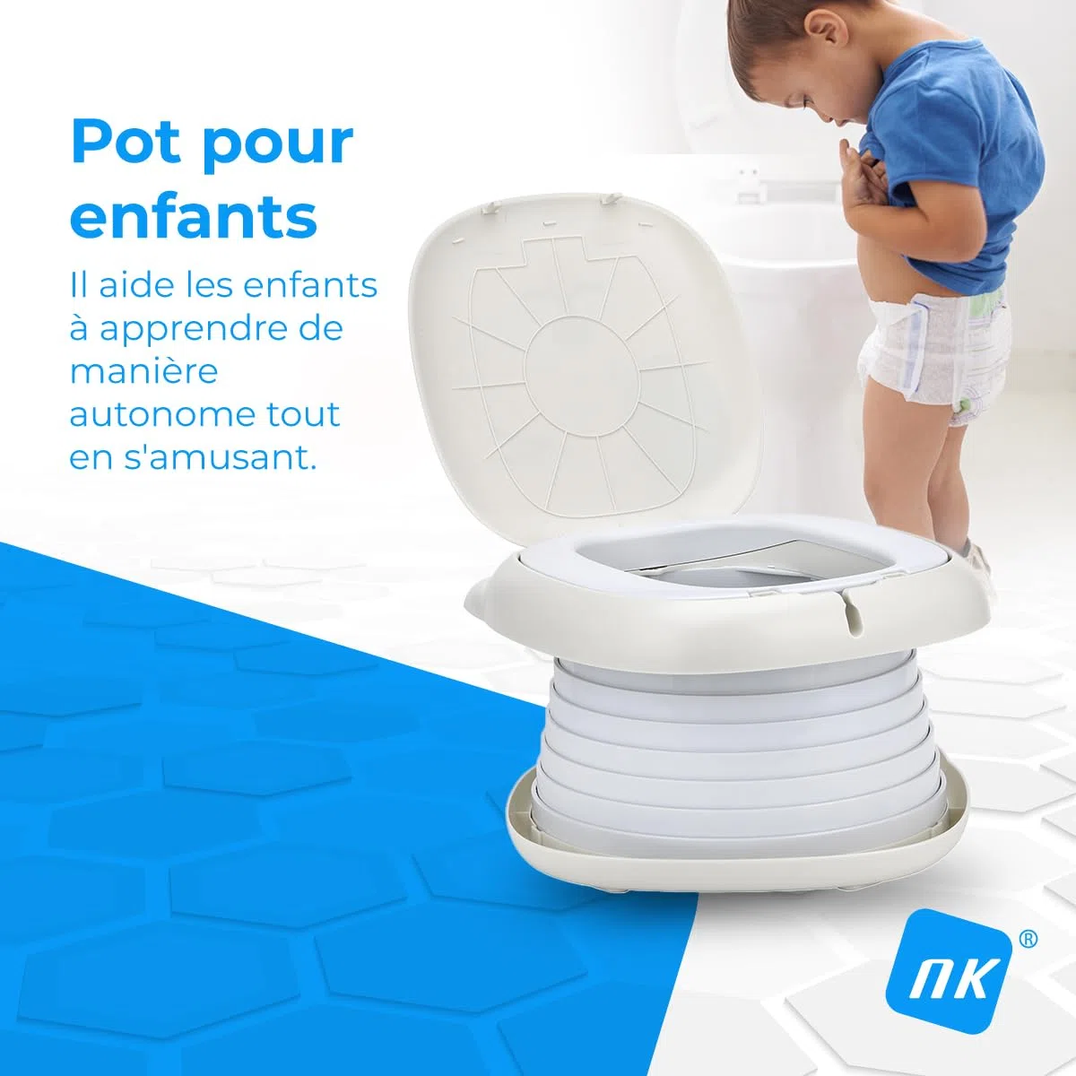 NK Orinal Infantil - Inodoro para bebes y niños, Portátil, Plegable, Diseño Infantil, Aprendizaje, Higiénico, Transición Pañal Baño, Aprendizaje, Divertido, Seguro, Fácil de Usar - Incluye bolsas