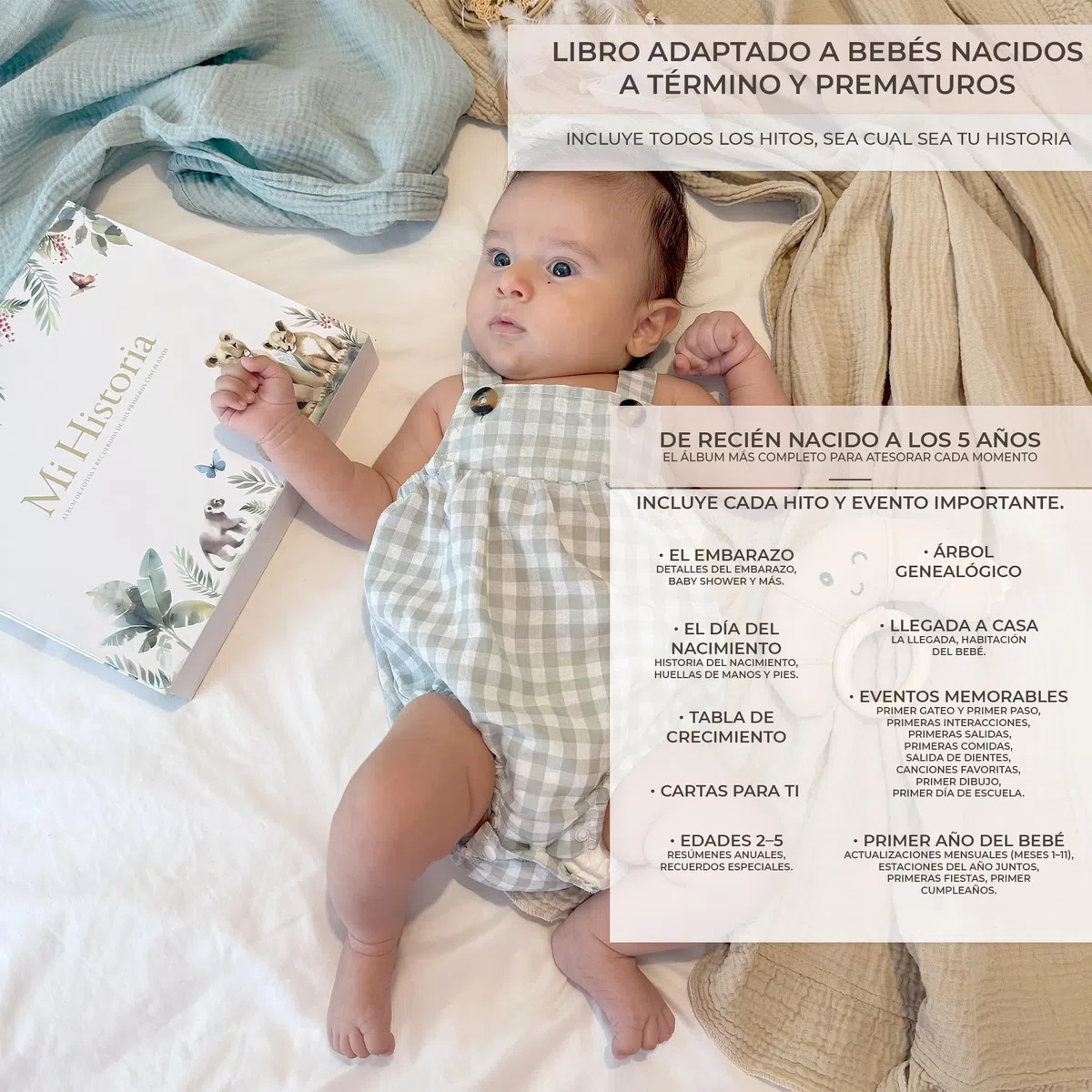 Libro Recuerdos bebe y Album Fotos bebe 10x15 + Pegatinas y Huellas Bebe Recien Nacido, desde Diario de Embarazo a 5 años,Regalo bebe Recien Nacido Niño y Niña, Bebes Prematuros o a Término