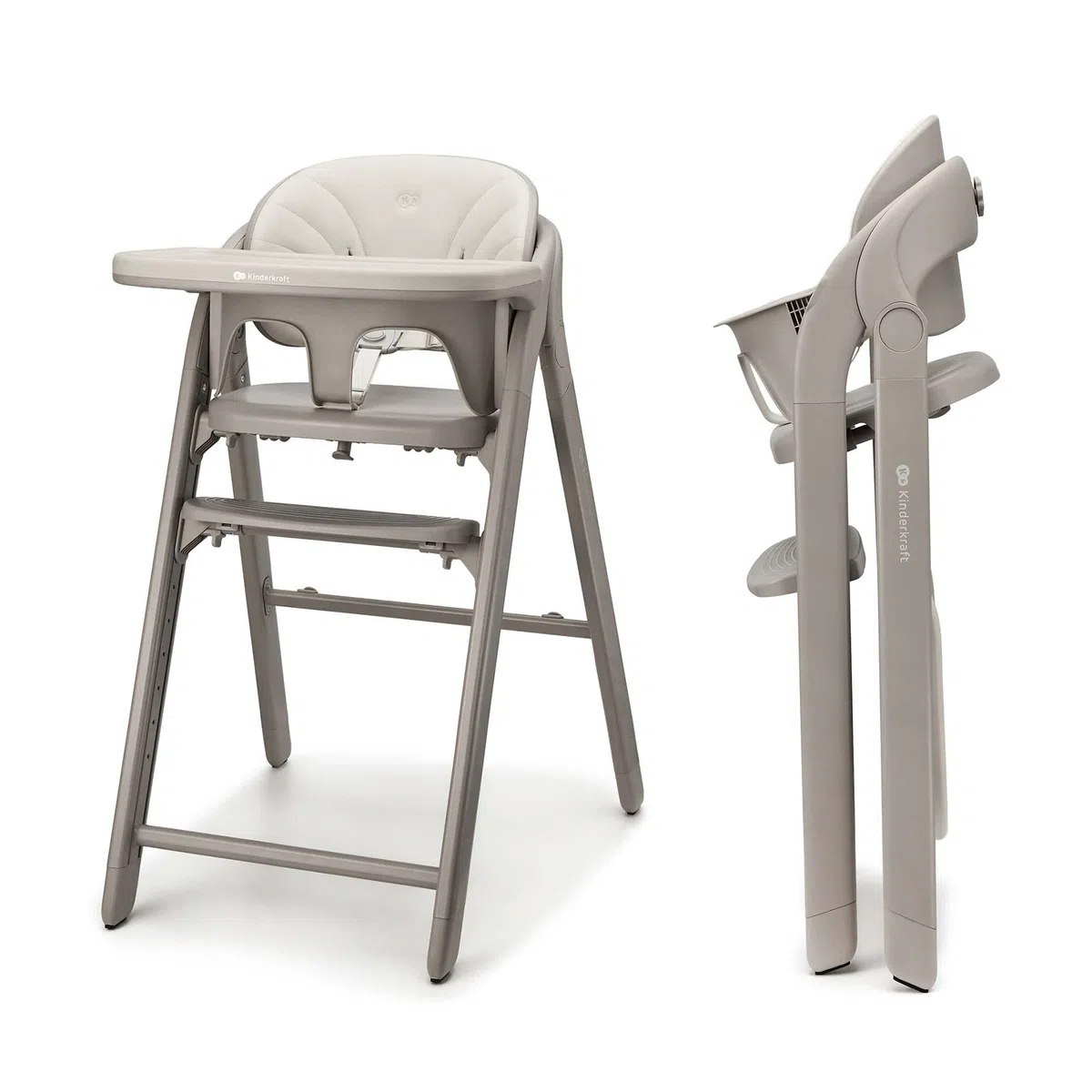 Kinderkraft TINO Trona 3 en 1, Ajustable, Reposapiés y Asiento Regulables, Arnés 5 Puntos, Bandeja Extraíble, Plegable, Fácil de Limpiar, Crece con el Niño, Beige