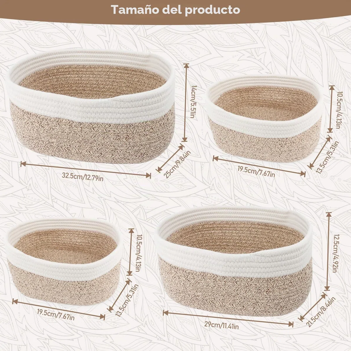 Juego de 4 Cestas Almacenaje Tejida con Cuerda de Algodón, Cesta de almacenamiento para niños Cesta Bebe Organizadoras, Cestas Organizadoras para Baño Juguetes, Cambiador