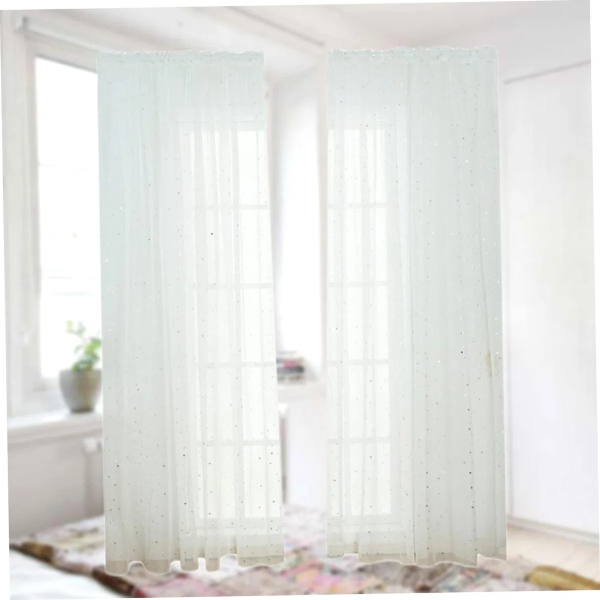 Cortinas Transparentes para Dormitorio Infantil Niña con Estrellas Plateadas Y Ojales Paneles De Gasa Fina 106.29X39.37In Luz Natural Y Privacidad para Habitaciones De Niñas