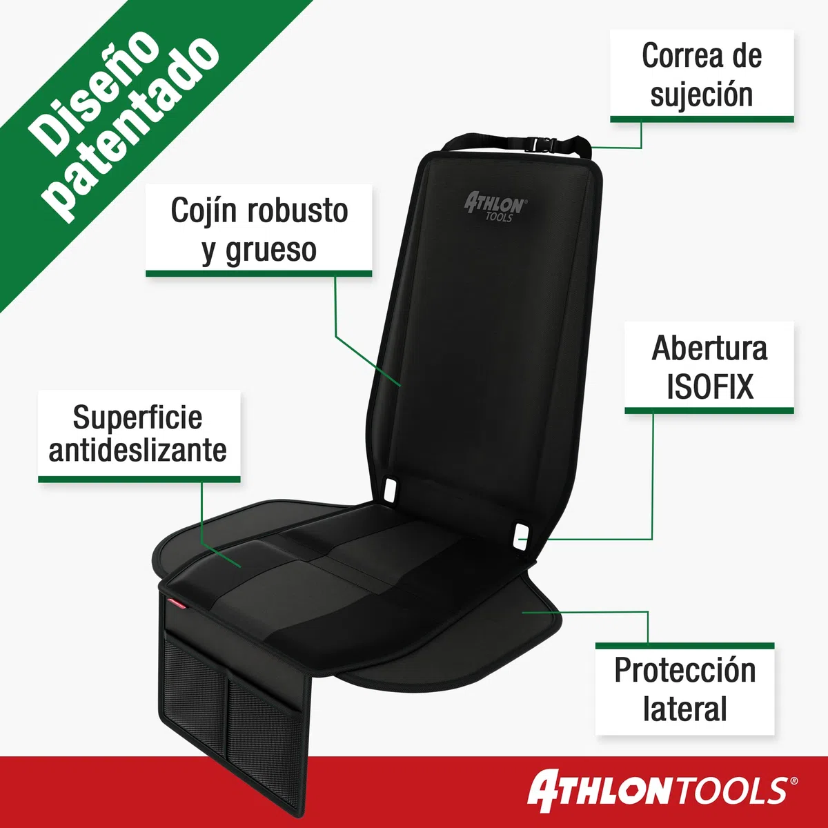 ATHLON TOOLS Base de Asiento Infantil con protección Lateral, Ajuste óptimo, Compatible con Isofix, Acolchado Grueso, para Asientos, capazos y elevadores de Asiento