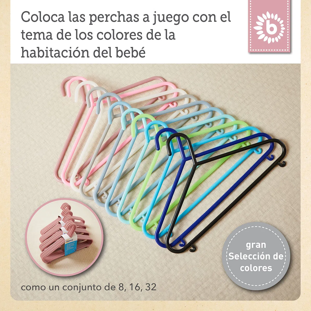 Bieco Perchas para niños, 32 unidades, color rosa viejo, perchas para bebés, organizador de bebé, perchas para niños, separadores de tamaño para bebés