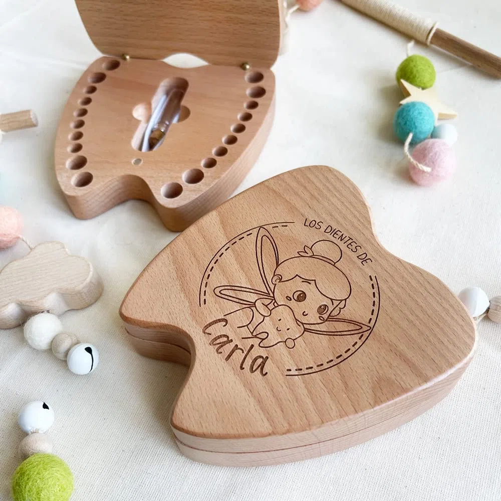 MONAMI - Caja de dientes personalizada grabada para alojar los dientes de leche. Elige entre Ratón Pérez o Hada de los Dientes.