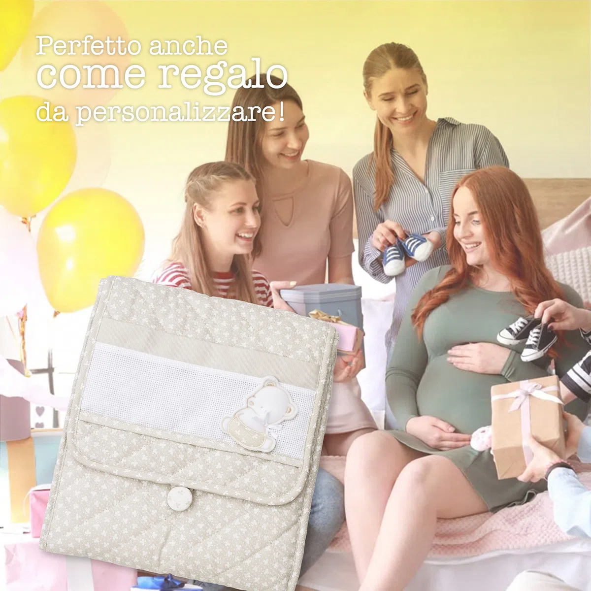 FILET - Cambiador de Ropa de Viaje, Cambiador Portátil para Cambio de Pañales, Realizado en Algodón Acolchado, con Bolsillo en Tela Aida para Bordar, Made in Italy, Trébol Paloma