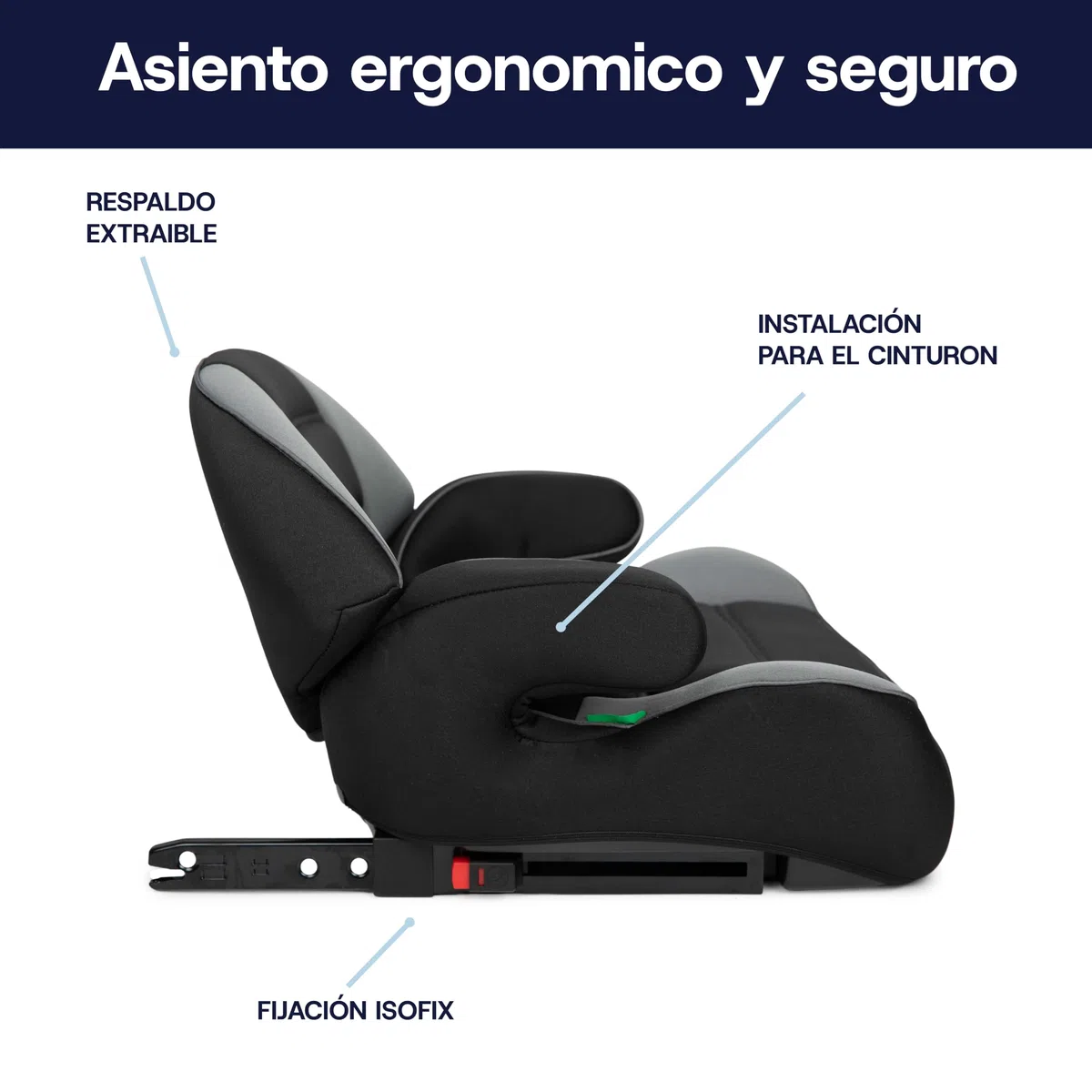 toral - Alzador Coche Niño Isofix i-Size - Asiento Elevador Niño - Se puede utilizar también sin Isofix - Silla Coche grupo 1 2 3 - Modelo Monza Negro