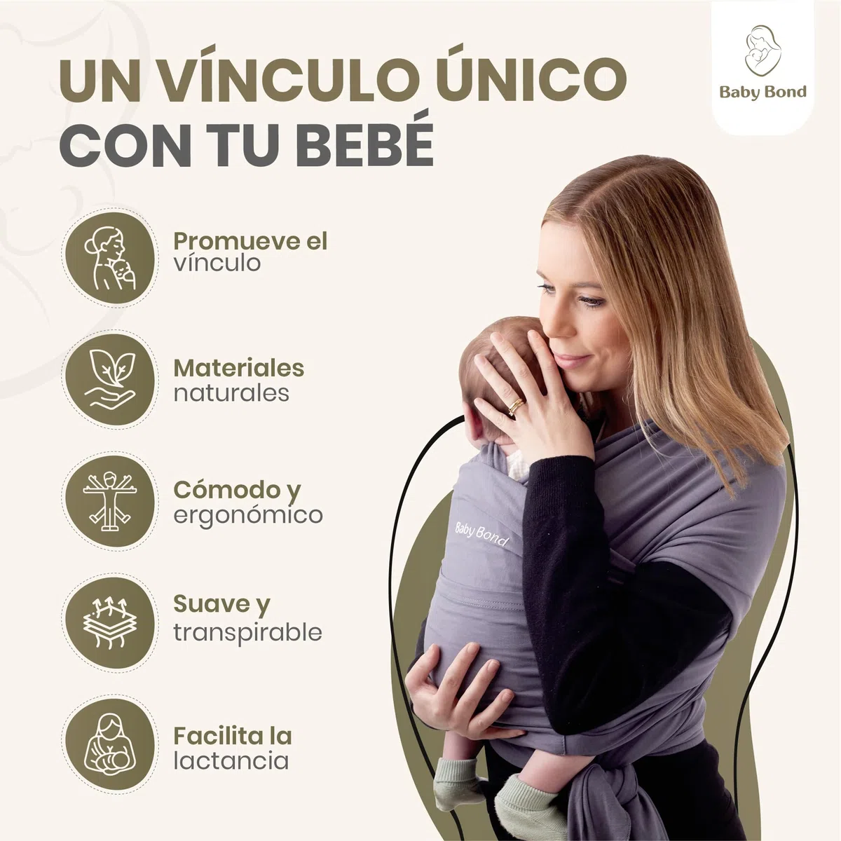 Fular Portabebés Ergonómico – Tejido Suave de Materiales Naturales | Transpirable, Fácil de Poner y con Bolsillo | Desde Recién Nacido hasta 15 kg | Talla Única – Calma a tu Bebé y Libera tus Manos