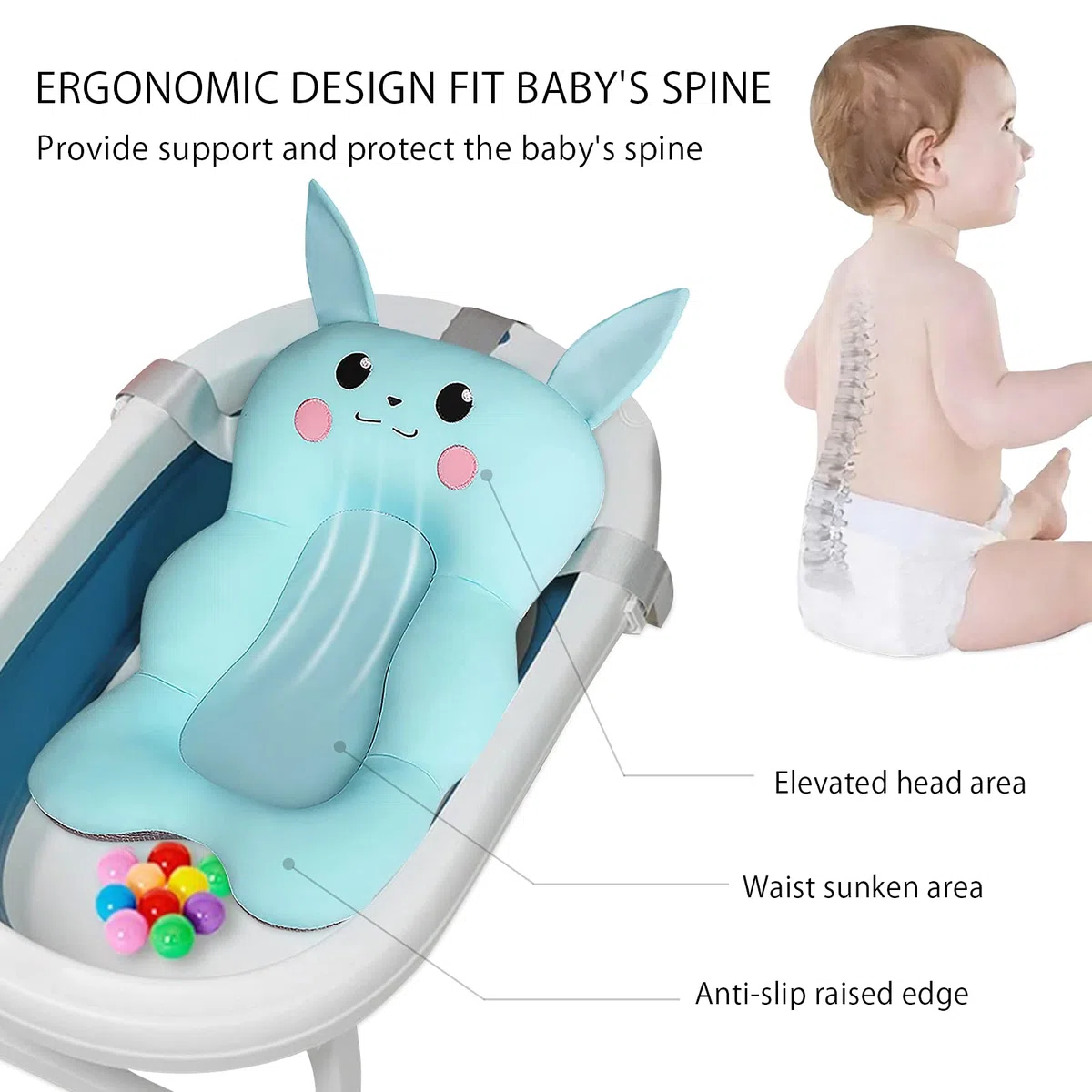 SONARIN Cojín de Baño para Bebé,Alfombrilla de Baño para Bebé Recién Almohadilla de Soporte Antideslizante Transpirable para Bañera Infantil Alfombra para Bañera Asiento de Cojín de Ducha(Rosa)
