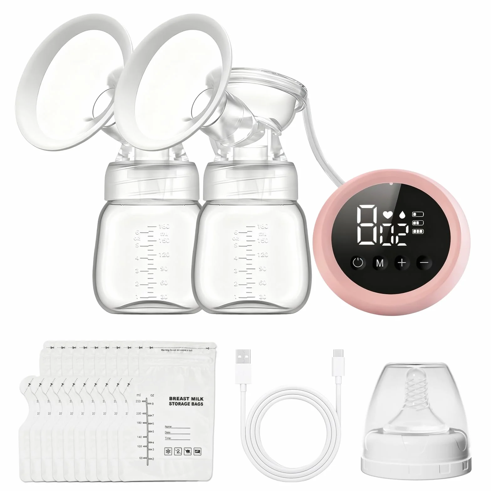 Sacaleches Eléctricos Doble, Extractor de Leche Portátil, 3 Modos 9 Niveles, Sacaleches Electricos Manos Libres, Sin BPA, Extractor de Leche Silencioso e Indoloro para viajes y hogar, Rosa