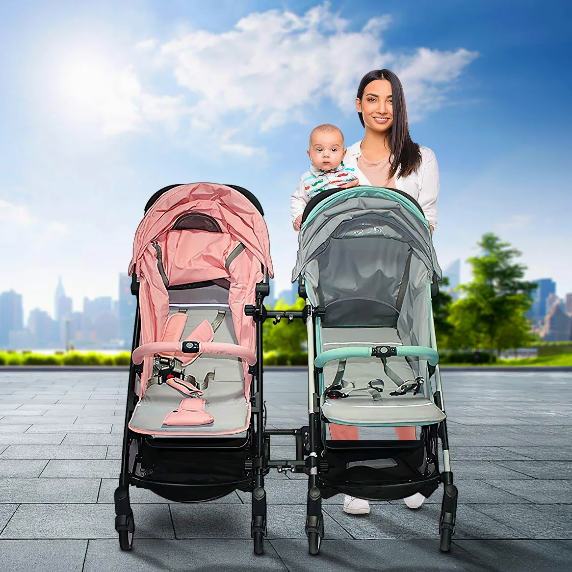Conectores de cochecito de bebé gemelo 3 piezas, conectores universales para silla de paseo de bebé Cochecito conjunto gancho acoplador Bush liberación rápida