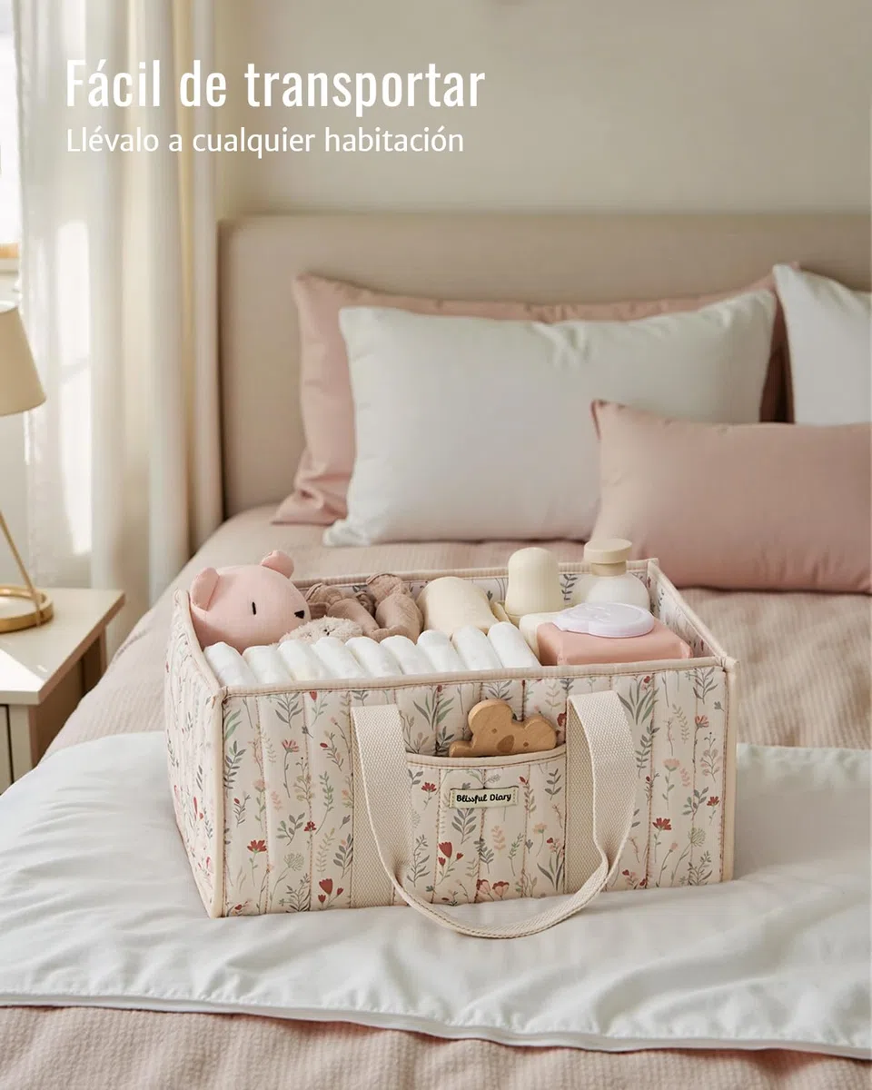 Blissful Diary Organizador de cambiador para bebé, Cesta de Almacenamiento Elegante para Necesidades de Recién Nacidos y Estación de Pañales, Regalo de Baby Shower, Beige Floral
