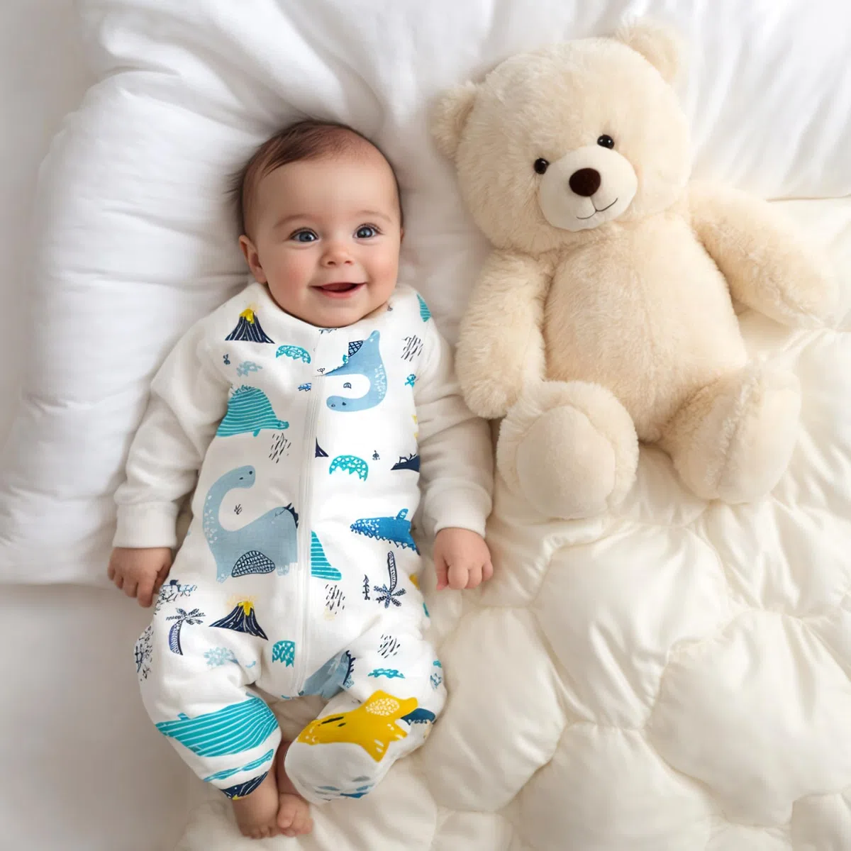 WYTbaby Saco de Dormir Bebe 1.0 Tog con Pies, Saco de Dormir Ultra Suave y Cómodo 100% Algodón, Ideal para el Sueño del Bebé, Adecuado para Bebés de 2-3 años, Talla 80-90cm