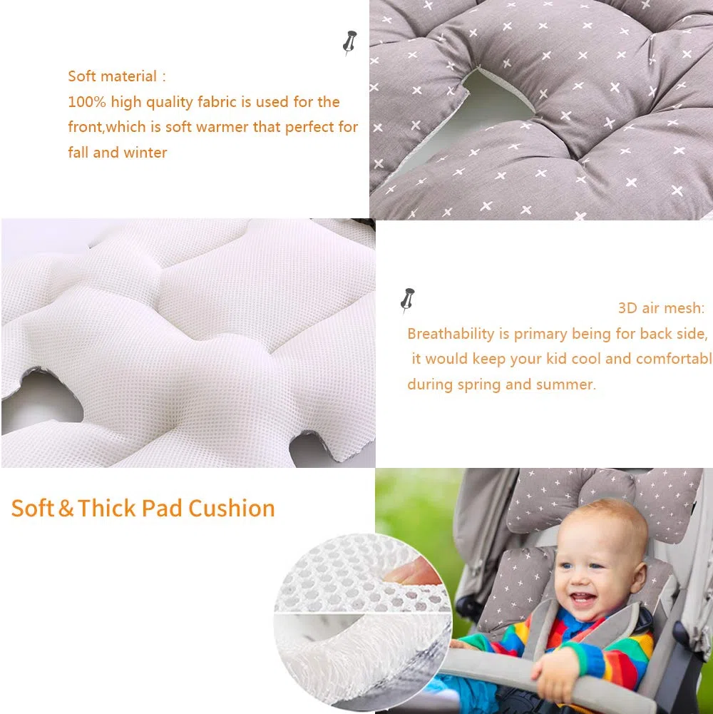 Miracle Baby Cojín Carro Bebe, Colchoneta Silla Paseo Universal, Colchoneta Silla Paseo Transpirable 100% Algodón, Colchoneta Silla Bebe Uso de Doble Cara para Bebe,70 * 38cm, Cruz gris