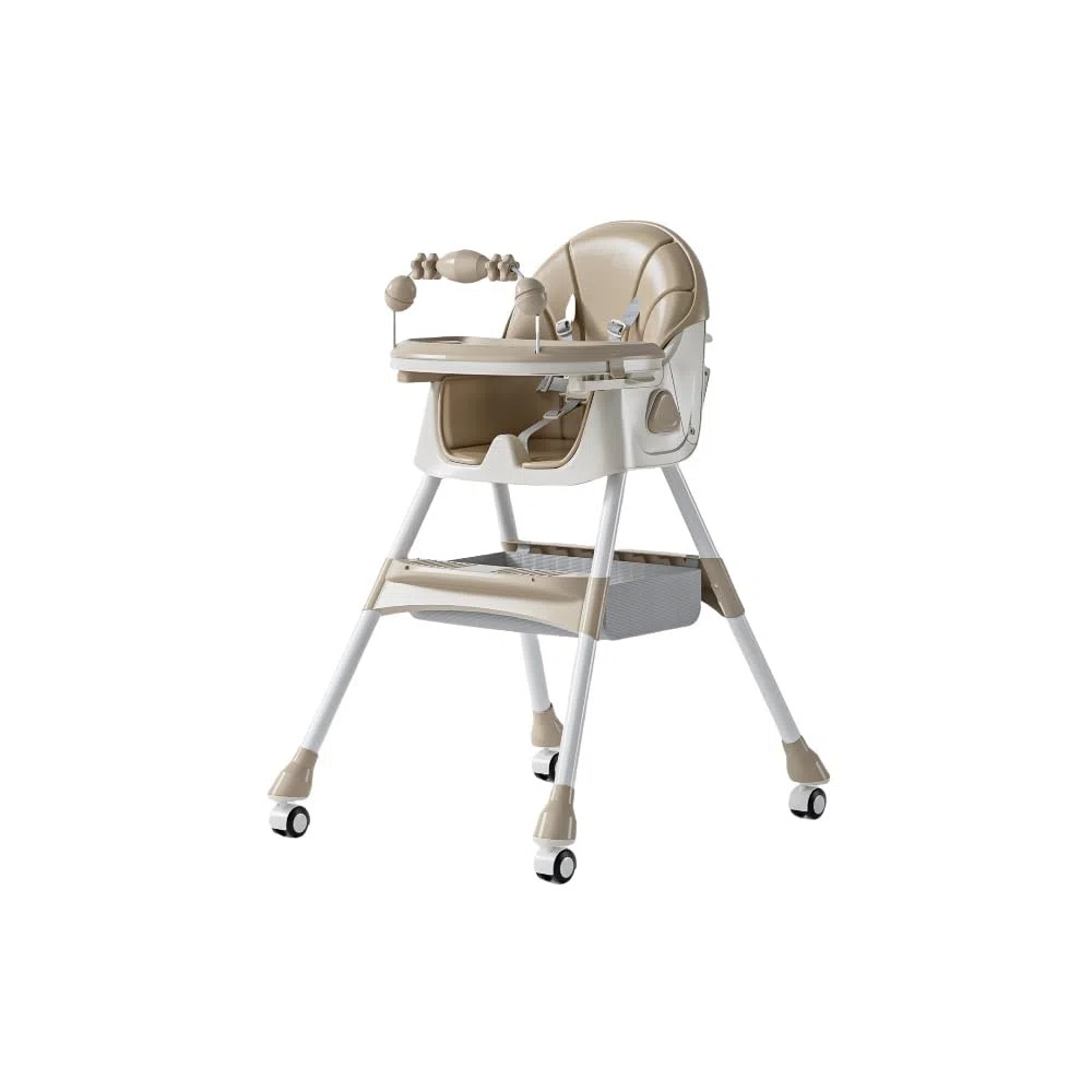 Trona Multiusos con Ruedas y Función de Balanceo Ajustable,Caqui | Ángulo del asiento regulable, cesta amplia para cocina y comedor