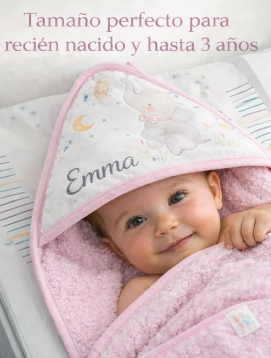 Capa de Baño para Bebe Personalizada 0 a 3 Años Toalla Recien Nacido 100% Algodon con Capucha Personalizada Comoda Suave para Cuidado de la Piel para Piscina Rosa + Regalo Baby Shower Niña/o