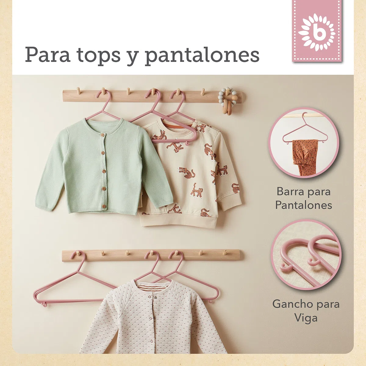 Bieco Perchas para niños, 32 unidades, color rosa viejo, perchas para bebés, organizador de bebé, perchas para niños, separadores de tamaño para bebés