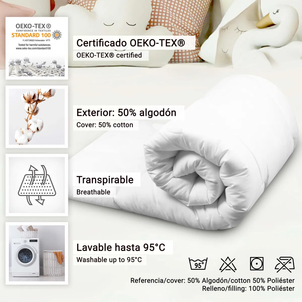 ZOLLNER Edredón Relleno nórdico minicuna, 400 g, Invierno, antialérgico