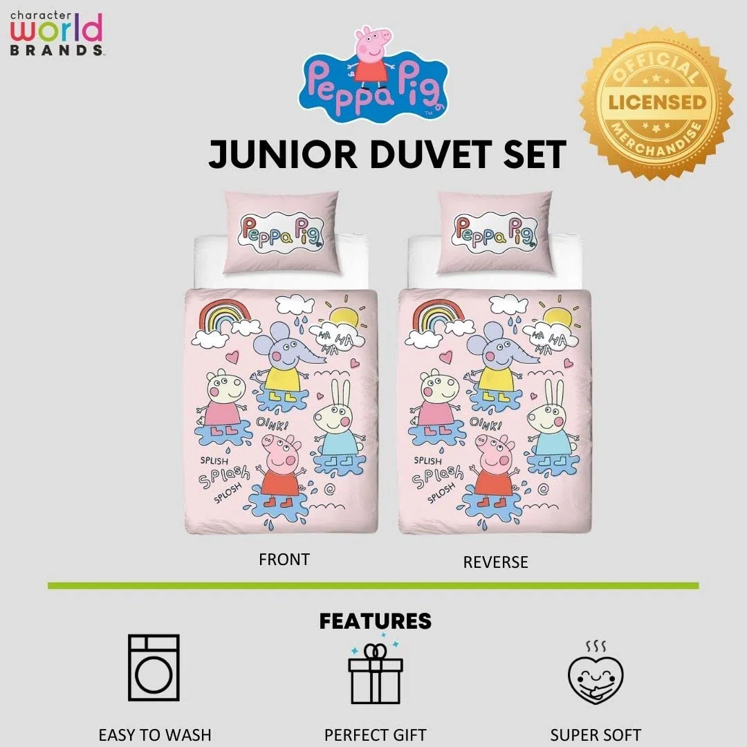 Character World Peppa Pig - Juego de Funda de edredón Oficial para Cuna Infantil | Diseño Divertido Reversible de 2 Caras para niños con Funda de Almohada a Juego | polialgodón