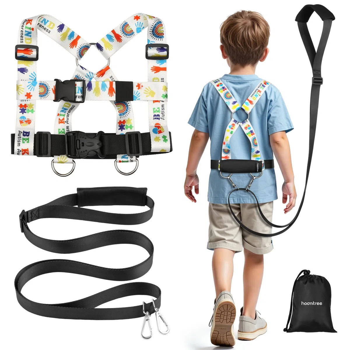 Arnés para caminar y correa de seguridad para niños con autismo y necesidades especiales con correa fácil de ajustar + asa de emergencia