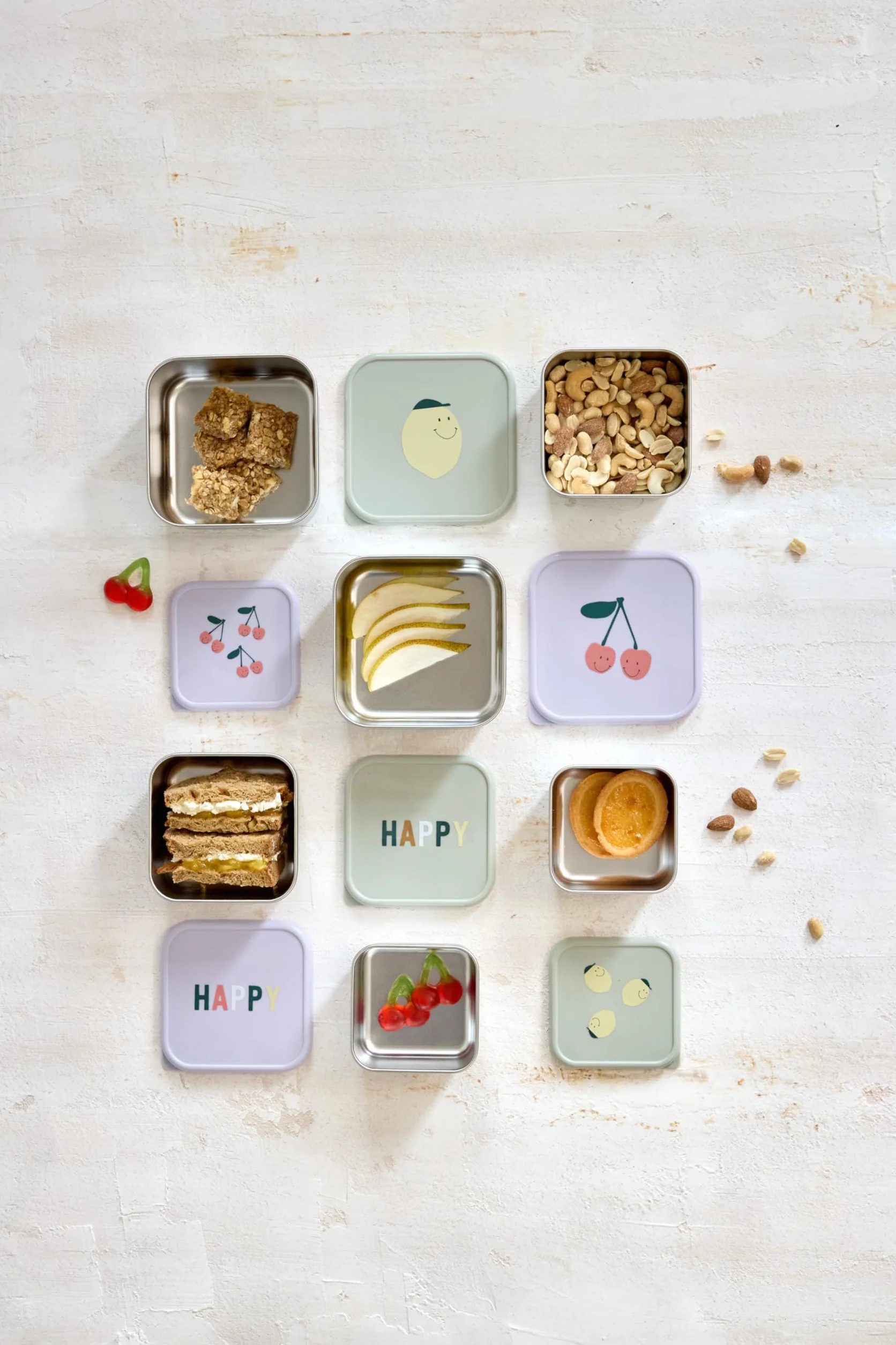 Lässig Snackbox Kids Juego de 3 fiambreras de acero inoxidable/Snackbox Stainless Steel Happy Fruits Cherry