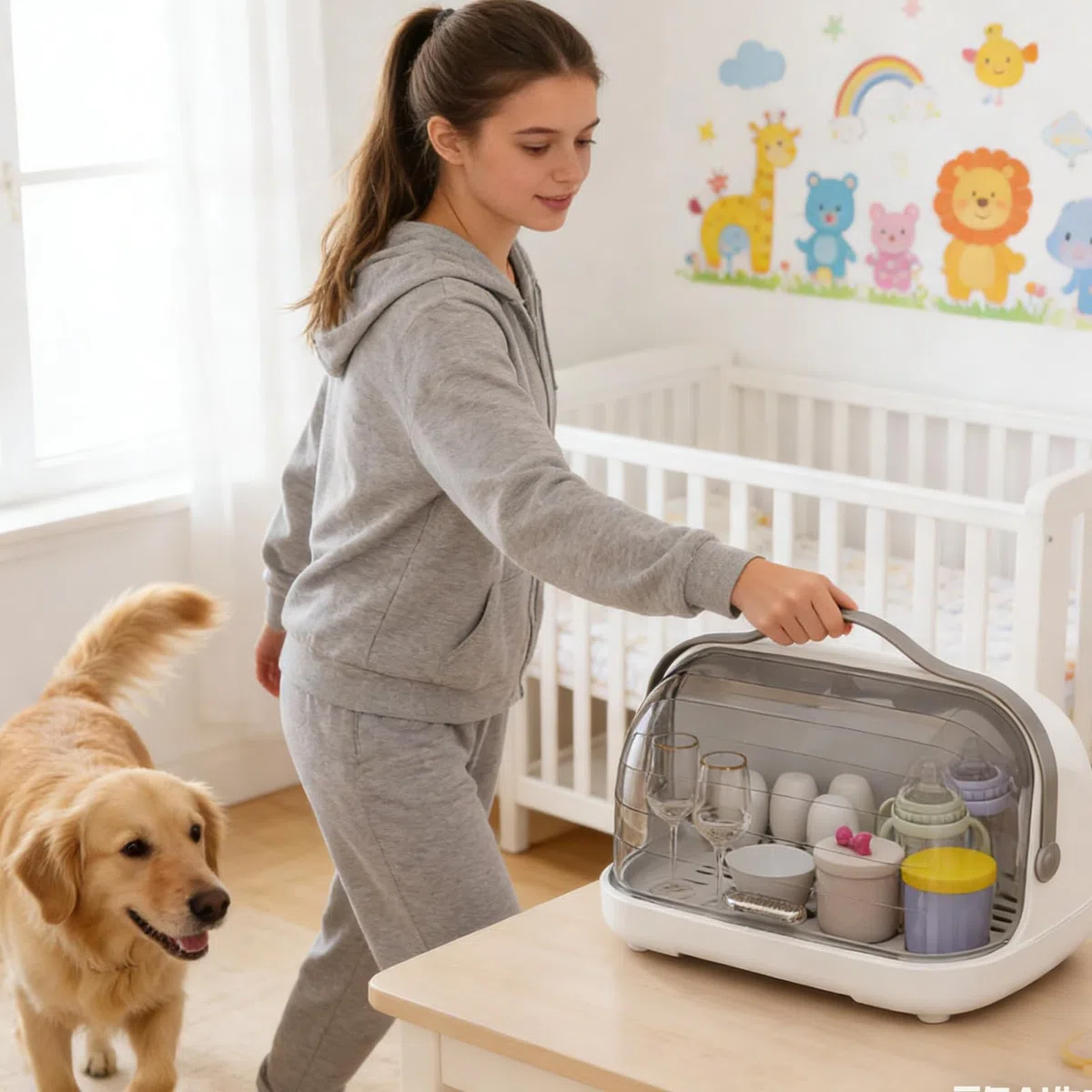 Genérico Secador De Biberones - Base Compacta Antideslizante | Organizador De Secado con Tapa Transparente | para Cocina Comedor Dormitorio y Viaje con Tetinas y Vasos