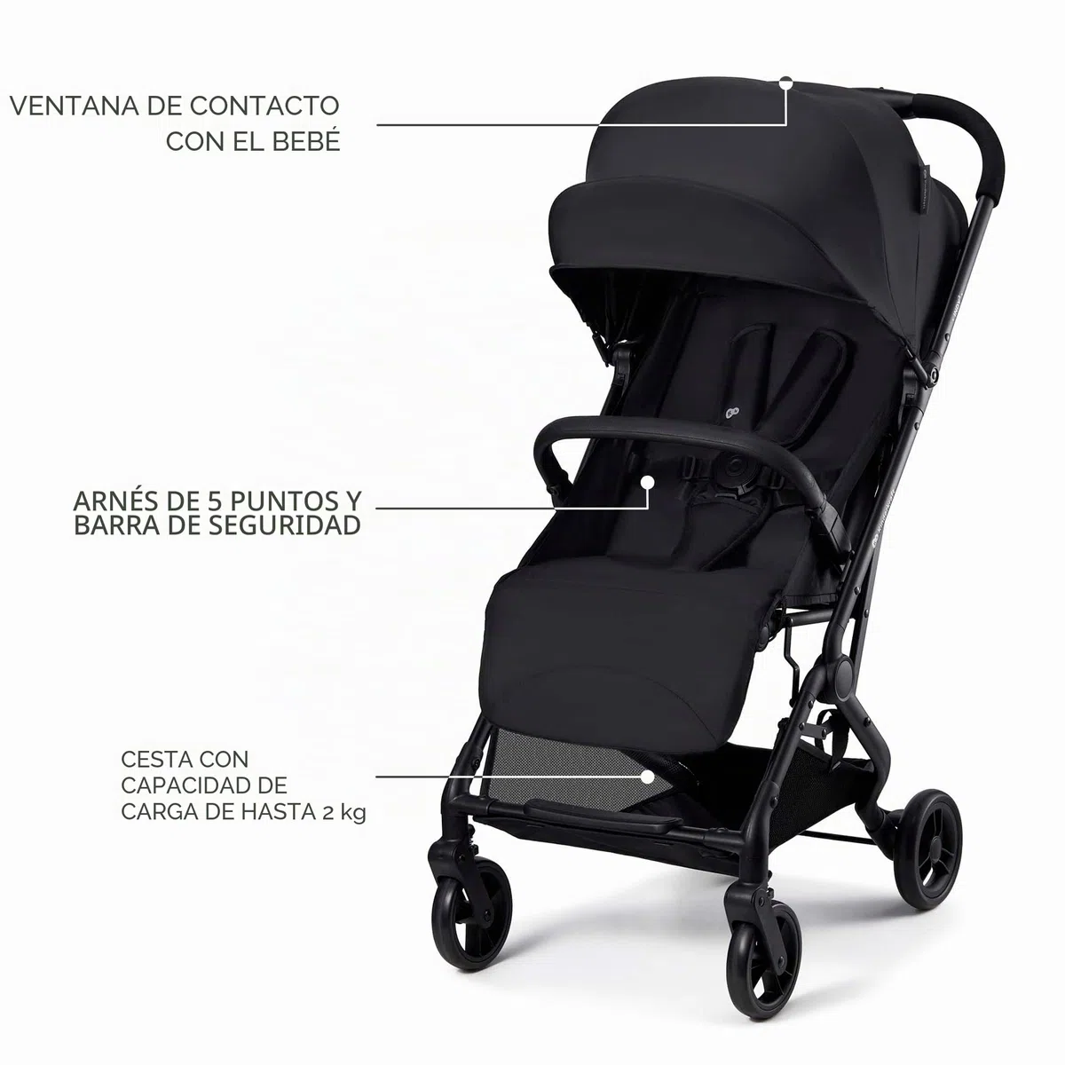 Kinderkraft INDY 3 silla de paseo ligera 7,3 kg, desde el nacimiento hasta 15 kg, plegado con una mano CLICK & FOLD, compacta, ruedas TPR, arnés 5 puntos, Negro