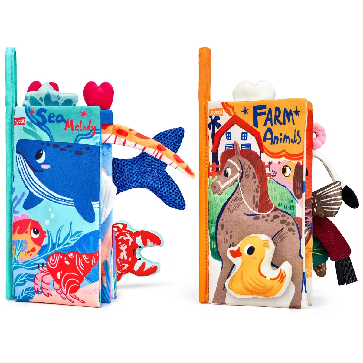 JoyCat Libros Bebe Juguetes Bebes 0-3 6-12 Meses, 2PCS Libros de Tela Blandos para Bebes Recien Nacido Niños Educativo Juguetes Niños 1 año, Animales Libro Sensorial Suave de Actividades para Bebé