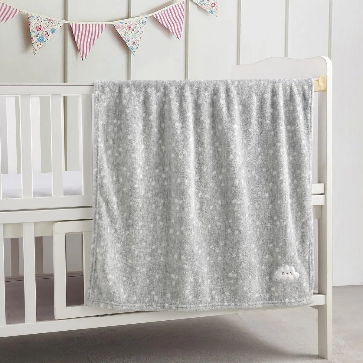 CREVENT 2 mantas de bebé de 30''X40'', lindas, acogedoras, esponjosas y cálidas para bebés y niños pequeños, ropa de cama para cuna, cot, cochecito - Nube Gris + Corazón Rosa de Punto