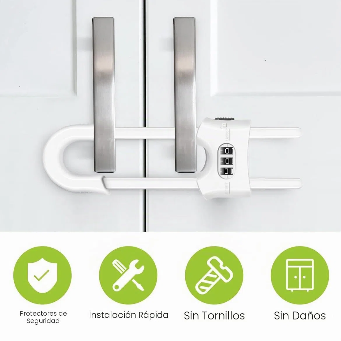 Paquete de 4 candados reutilizables para armarios, cerraduras deslizantes de seguridad para niños, en forma de U, ajustables con contraseña de 3 dígitos para armarios de cocina y armarios, se instala